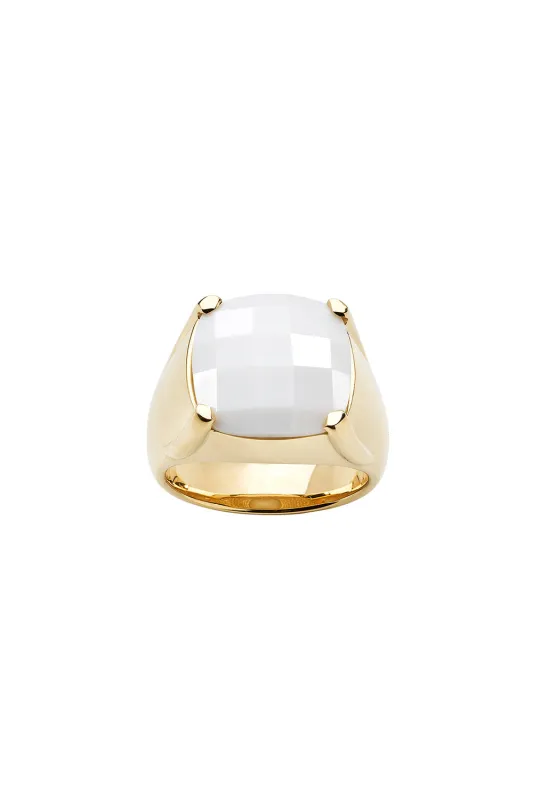 Chequerboard Ring 14mm Gold & White Agate sold by Karen Walker