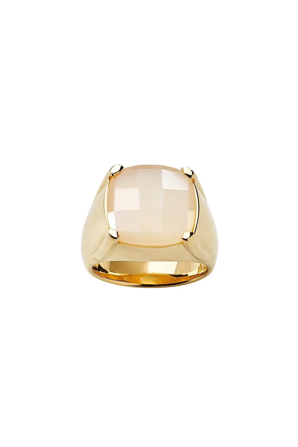 Chequerboard Ring 14mm Gold & Peach Moonstone sold by Karen Walker