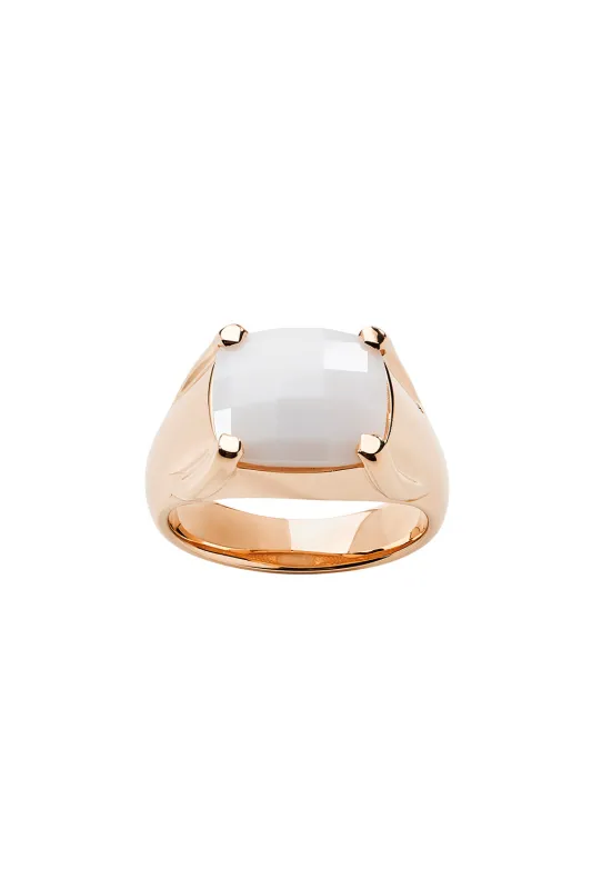 Chequerboard Ring 12x10mm Rose Gold & White Agate sold by Karen Walker