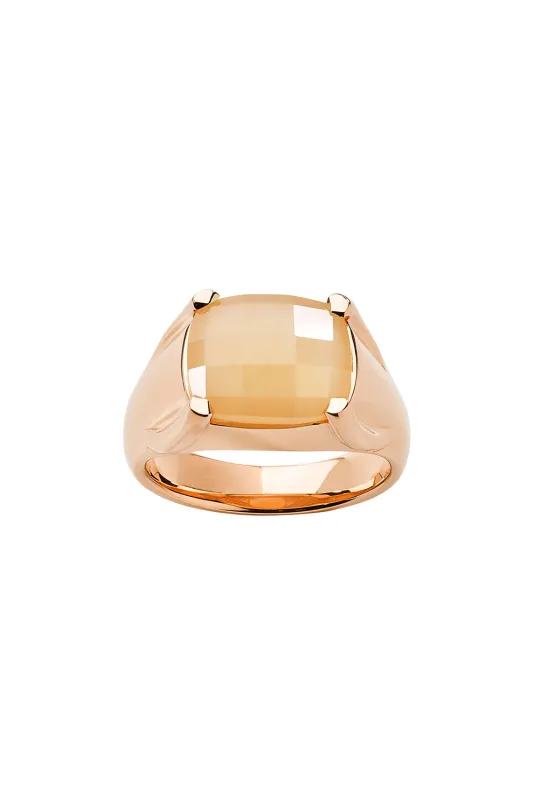 Chequerboard Ring 12x10mm Rose Gold & Peach Moonstone sold by Karen Walker