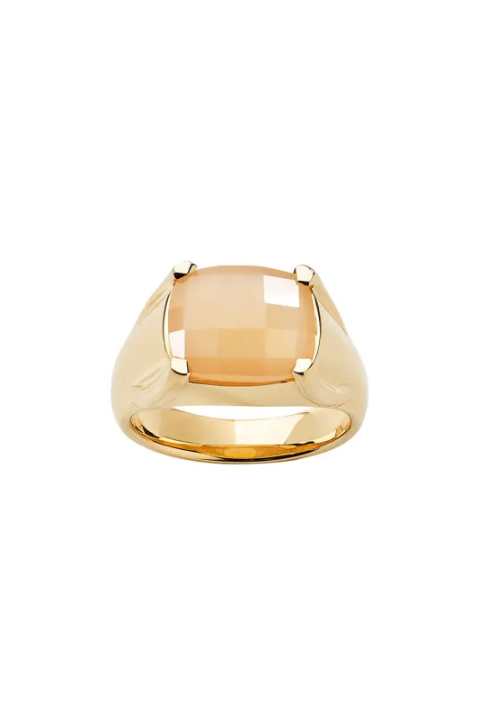 Chequerboard Ring 12x10mm Gold & Peach Moonstone sold by Karen Walker