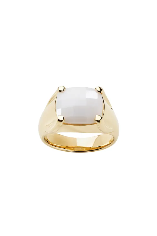 Chequerboard Ring 12x10mm Gold & White Agate sold by Karen Walker