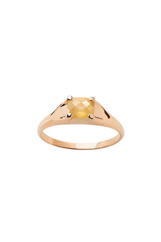 Mini Chequerboard Ring 6x5mm Rose Gold & Peach Moonstone sold by Karen Walker
