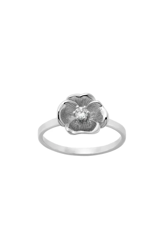 Diamond Etch Pansy Ring, 9ct White Gold, .10ct Diamond sold by Karen Walker
