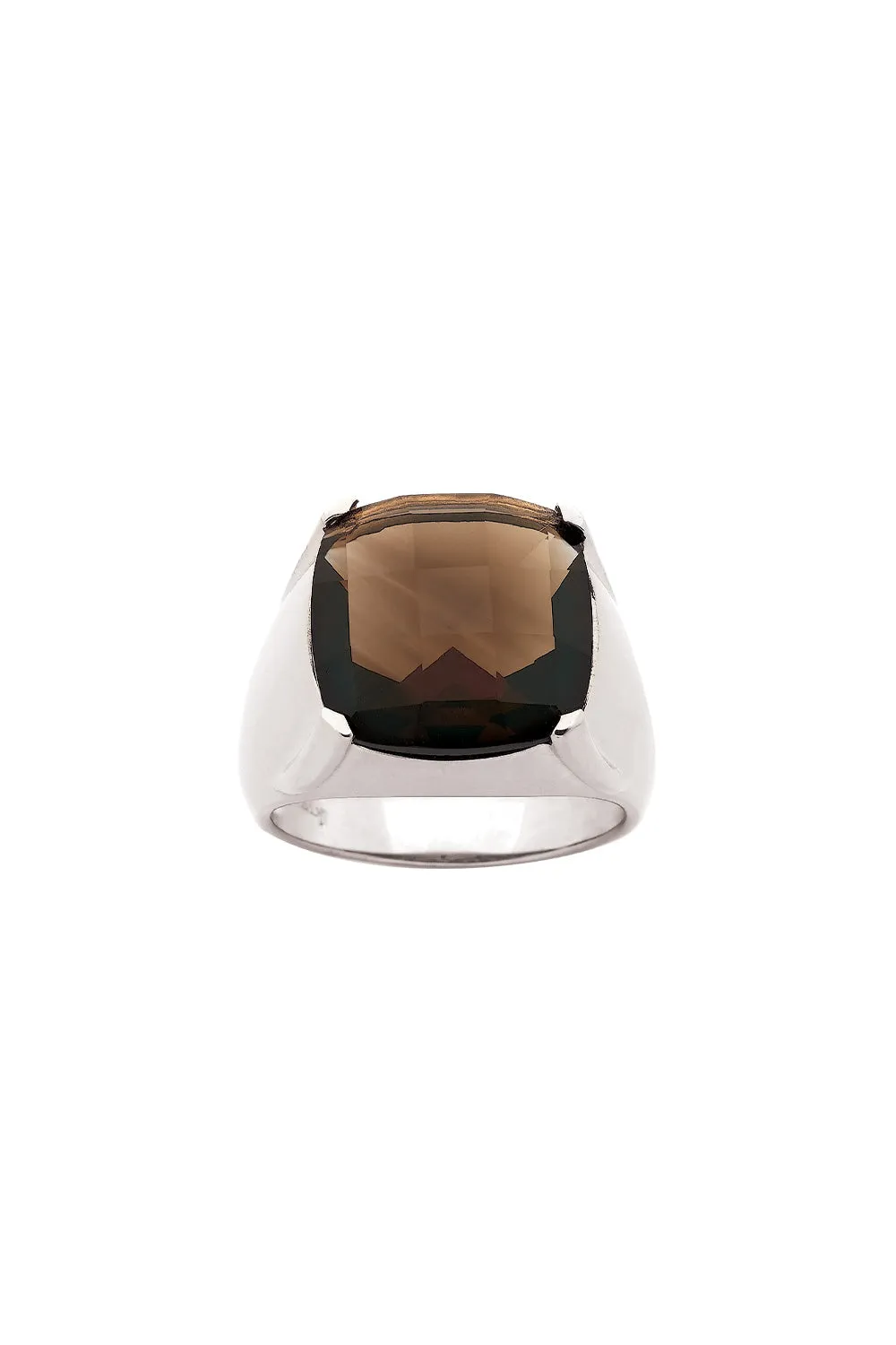 Chequerboard Ring 14mm Silver & Smokey Quartz sold by Karen Walker