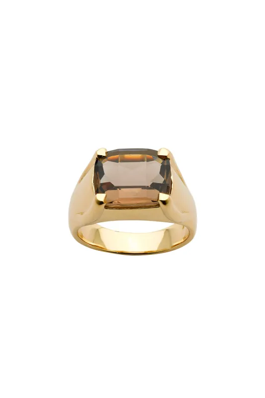 Chequerboard Ring 12 x 10mm Gold & Smoky Quartz sold by Karen Walker