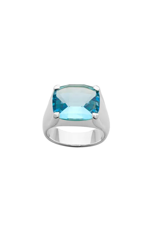 Chequerboard Ring 14 x 12mm Silver & Topaz sold by Karen Walker