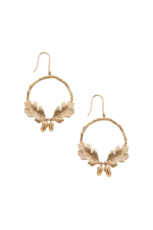 Acorn and Leaf Wreath Earrings Gold sold by Karen Walker
