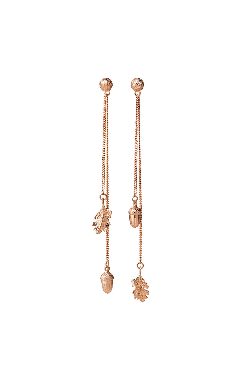 Acorn and Leaf Pendulum Earrings Rose Gold sold by Karen Walker