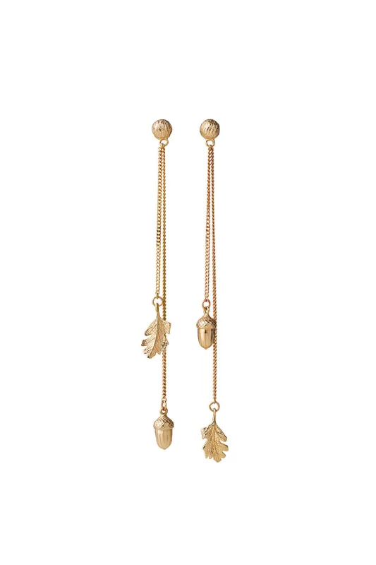 Acorn and Leaf Pendulum Earrings Gold sold by Karen Walker