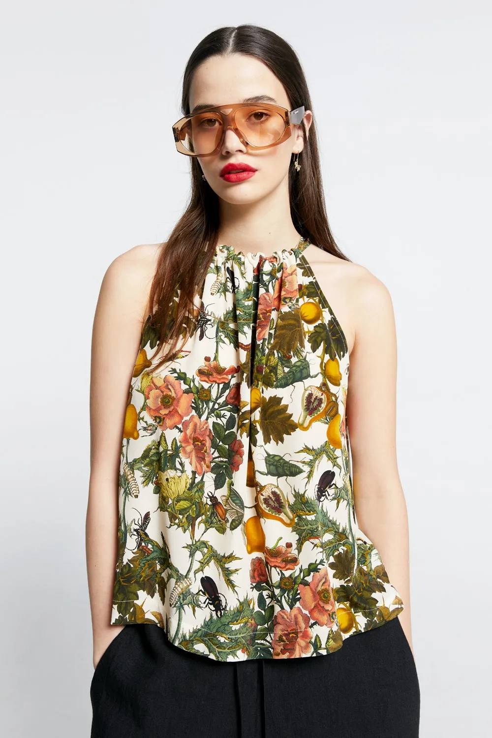 Wardian Bow Back Top Macadamia Multi sold by Karen Walker