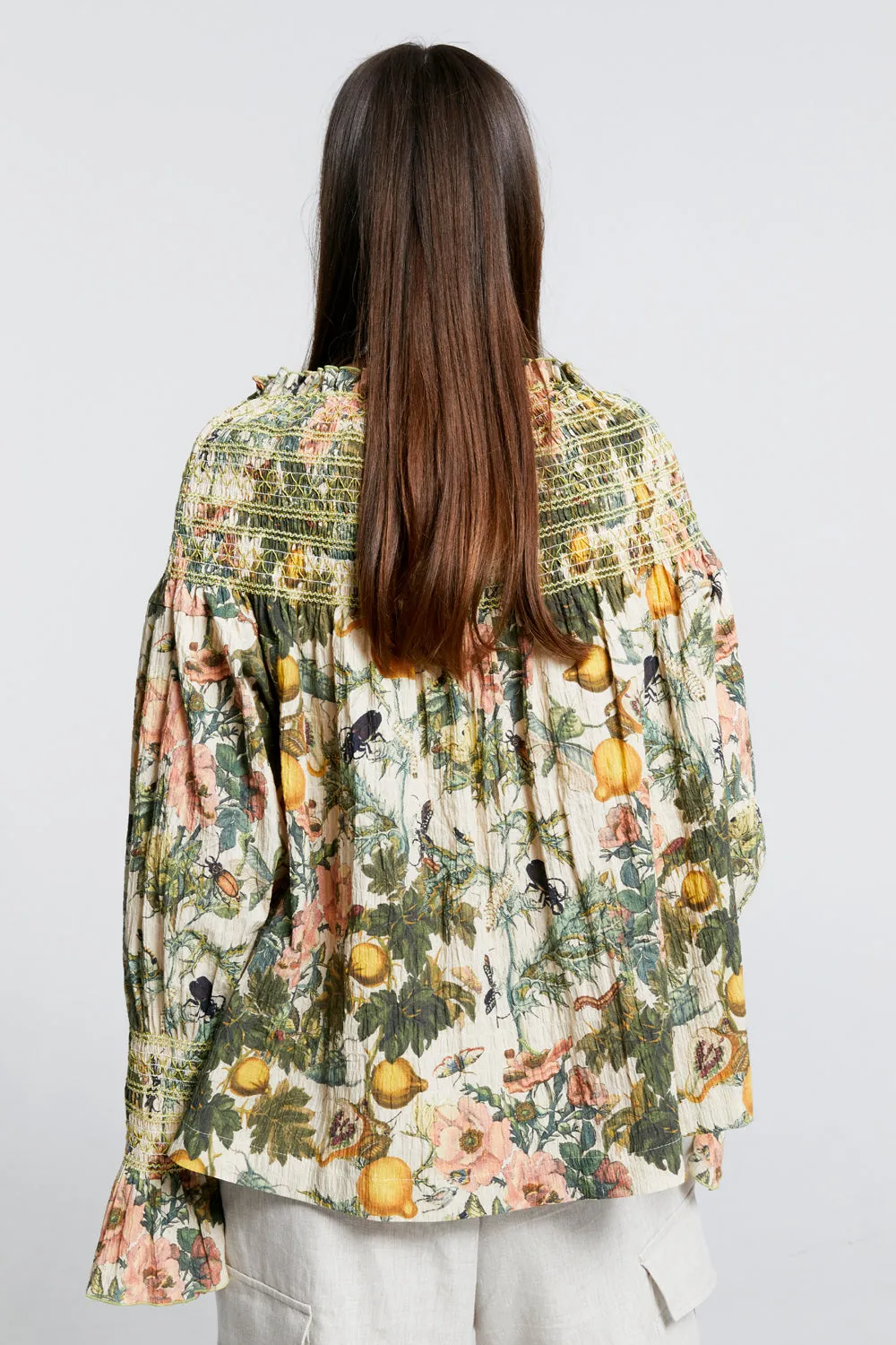 Gaia Long Sleeve Smocked Blouse Macadamia Multi/Green Smocking sold by Karen Walker product image thumbnail 3