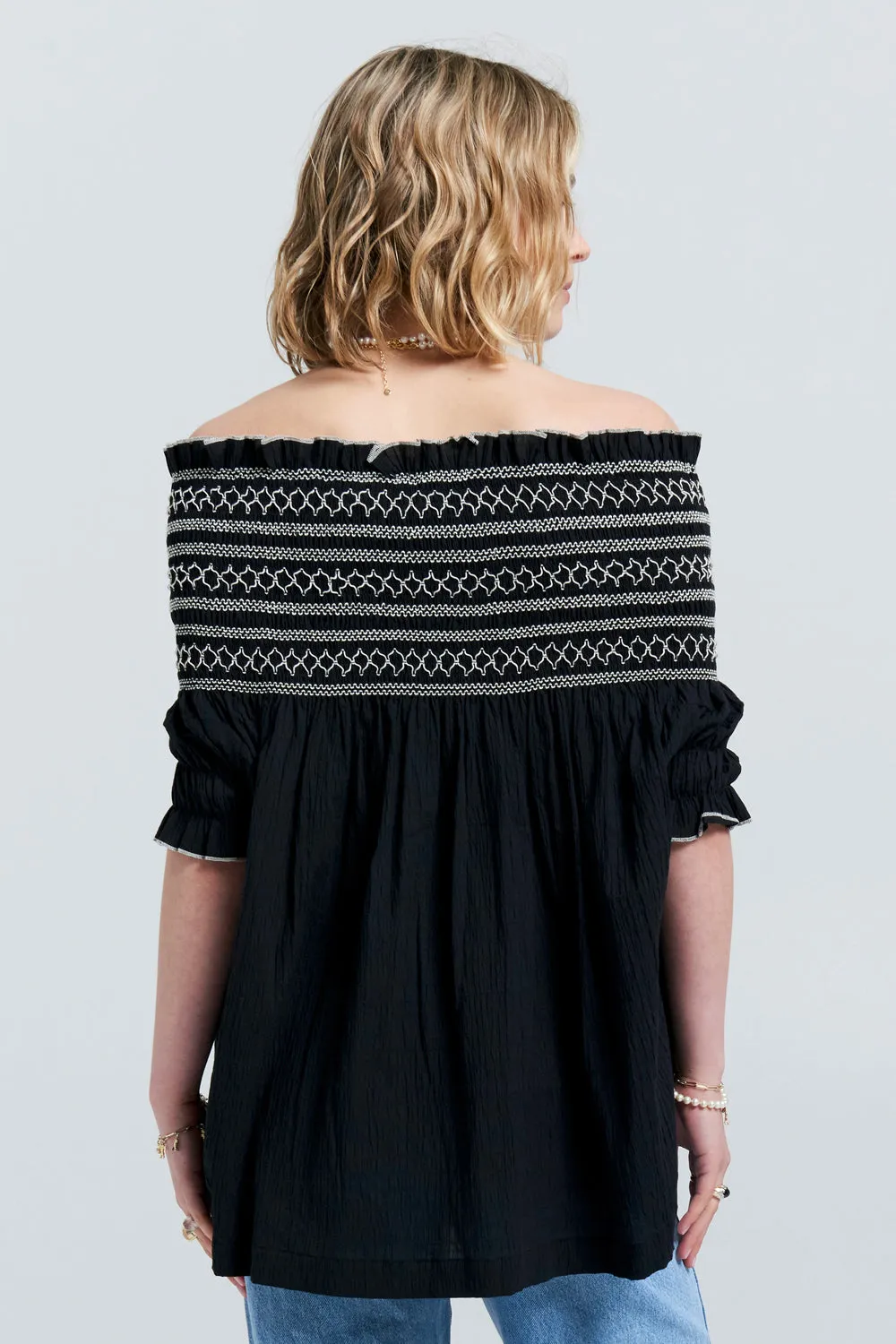Gaia Smocked Blouse Black/Off-White Smocking sold by Karen Walker product image thumbnail 3