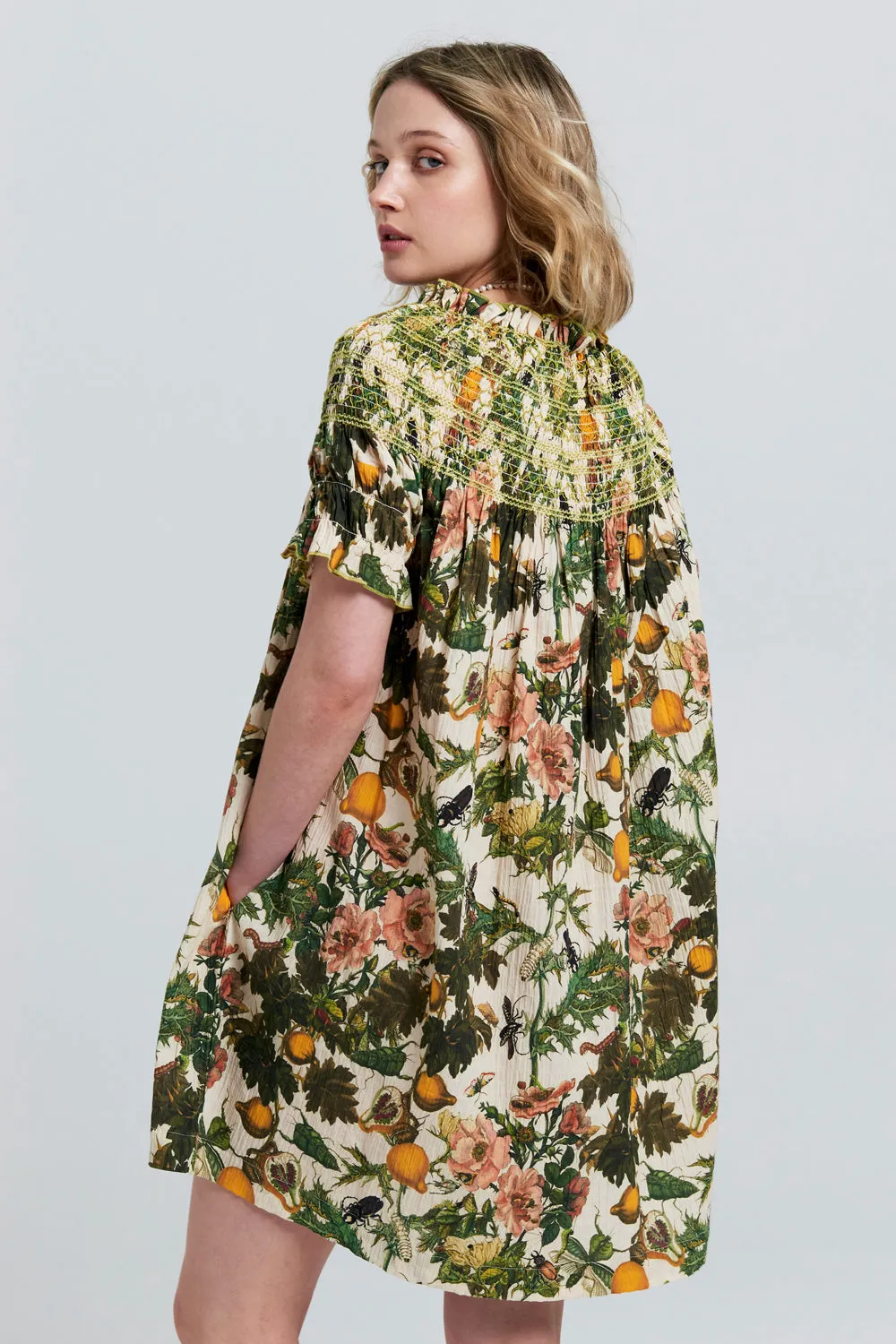 Gaia Smocked Mini Dress Macadamia Multi/Green Smocking sold by Karen Walker product image thumbnail 2