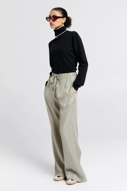Tied Palazzo Lounge Pants Olive Stripe made by Karen Walker