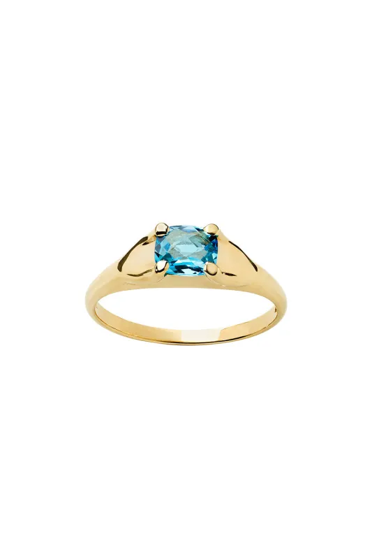 Mini Chequerboard Ring 6x5mm Gold & Blue Topaz sold by Karen Walker