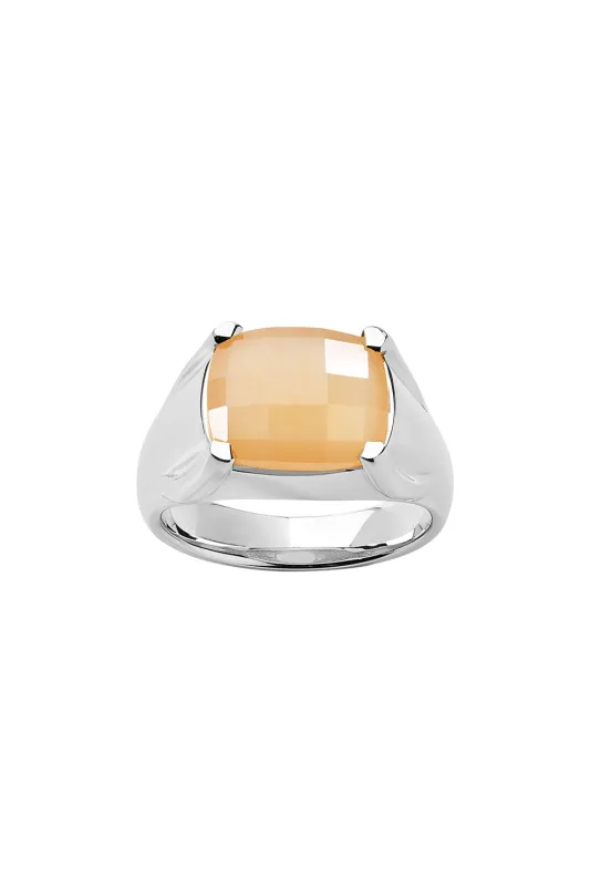 Chequerboard Ring 12x10mm Silver & Peach Moonstone sold by Karen Walker