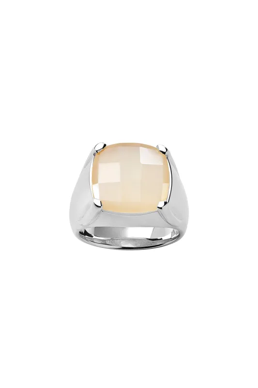 Chequerboard Ring 14mm Silver & Peach Moonstone sold by Karen Walker