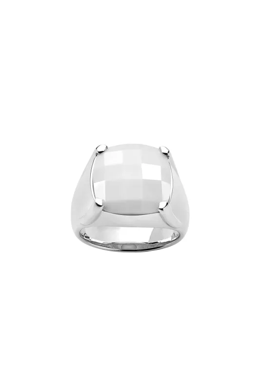 Chequerboard Ring 14mm Silver & White Agate sold by Karen Walker