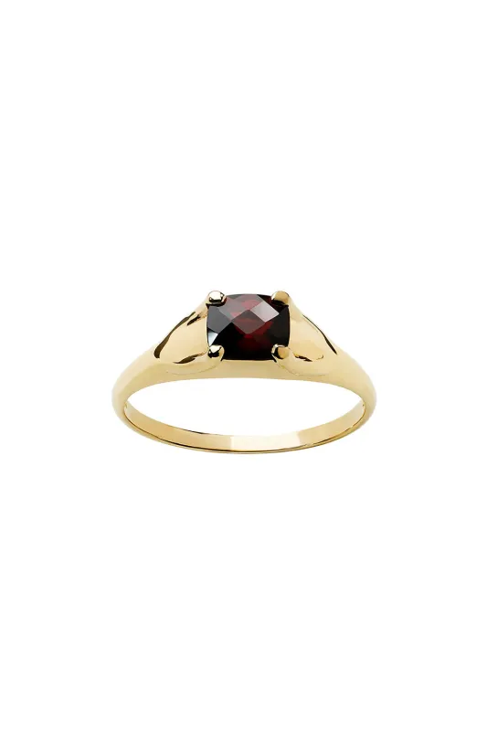 Mini Chequerboard Ring 6x5mm Gold & Garnet sold by Karen Walker