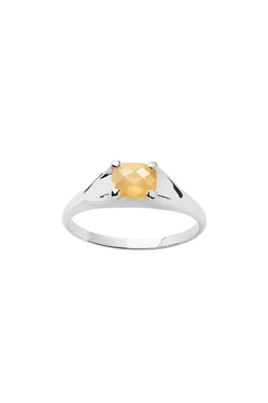 Mini Chequerboard Ring 6x5mm Silver & Peach Moonstone sold by Karen Walker
