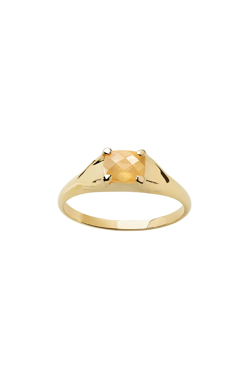 Mini Chequerboard Ring 6x5mm Gold & Peach Moonstone sold by Karen Walker