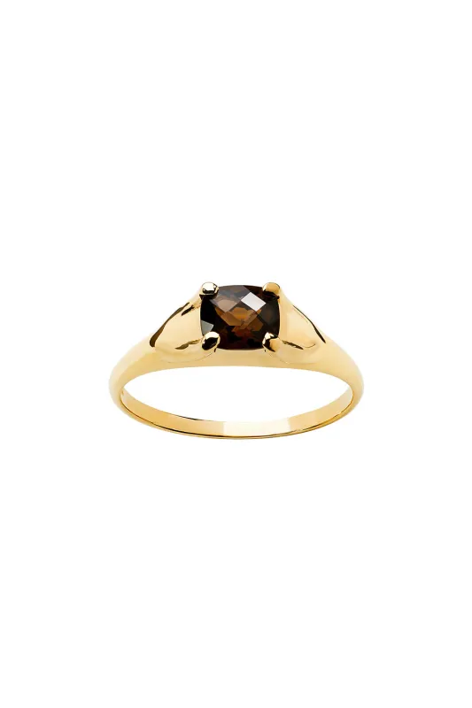 Mini Chequerboard Ring 6x5mm Gold & Smoky Quartz sold by Karen Walker