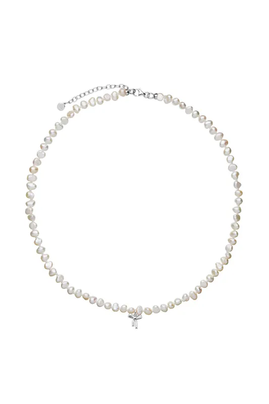 Petite Bow with Pearls Necklace Silver sold by Karen Walker