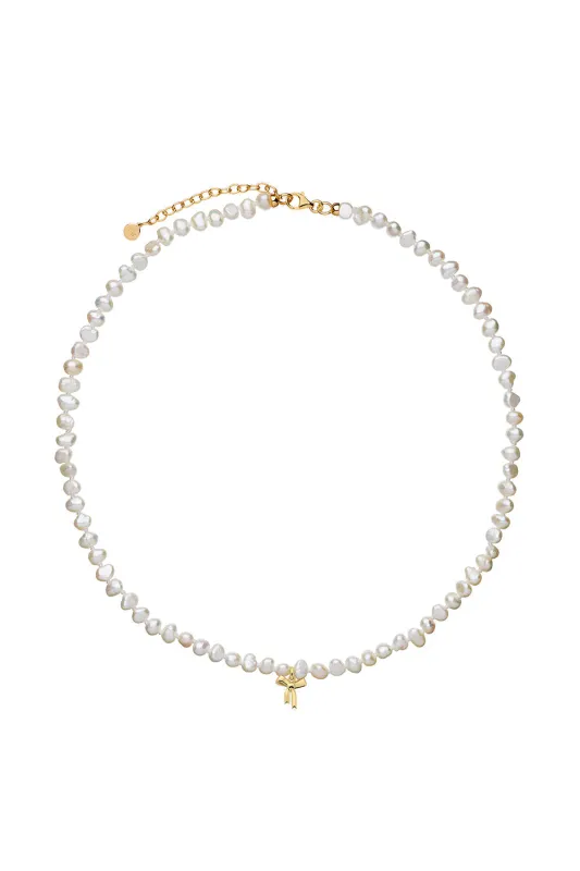 Petite Bow with Pearls Necklace Gold-Plated sold by Karen Walker