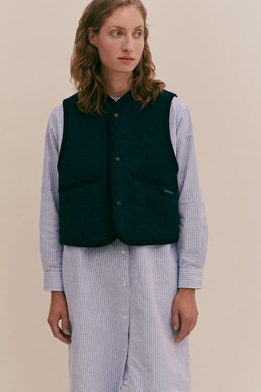 Gauze Leaf Quilt Cropped Thornham Navy sold by Karen Walker