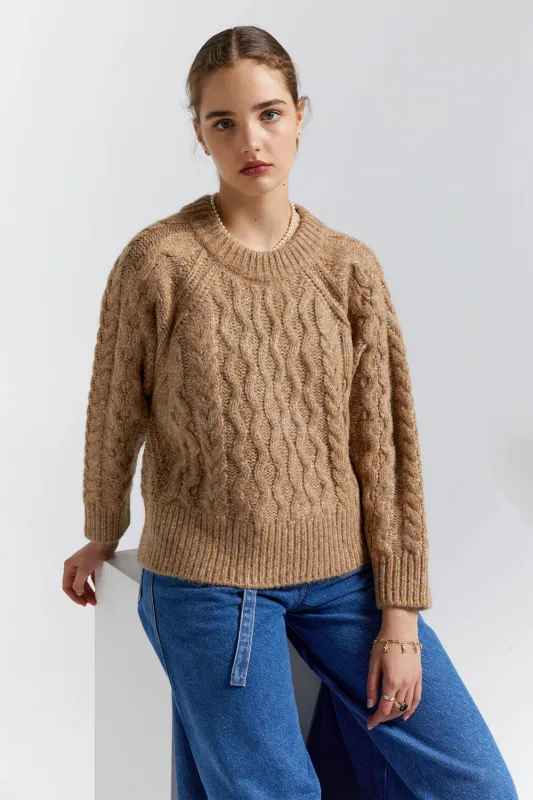 Cable Knit Cropped Sweater Honey Marle sold by Karen Walker