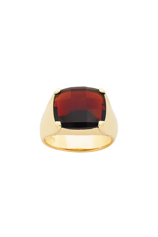 Chequerboard Ring 14 x 12mm Gold & Garnet sold by Karen Walker