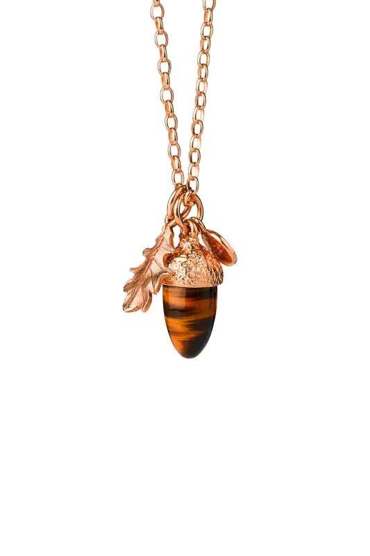 Acorn & Leaf Pendant Rose Gold with Tiger's Eye sold by Karen Walker