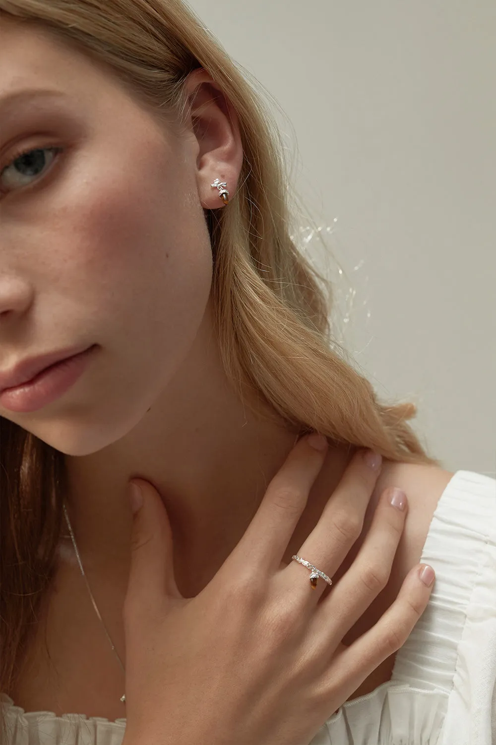 Micro Acorn and Leaf Charm Ring Silver sold by Karen Walker product image thumbnail 2