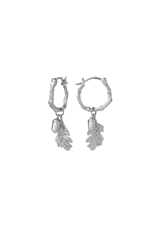 Acorn and Leaf Mini Hoop Earrings Silver sold by Karen Walker