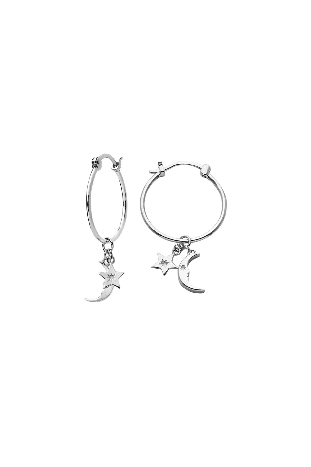 Moon and Star Charm Hoops Silver sold by Karen Walker