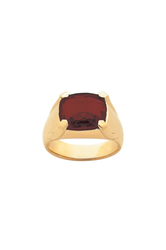 Chequerboard Ring 12 x 10mm Gold & Garnet sold by Karen Walker