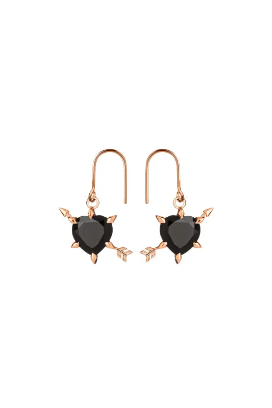 Cupid's Arrow and Heart Earrings Rose Gold Onyx sold by Karen Walker