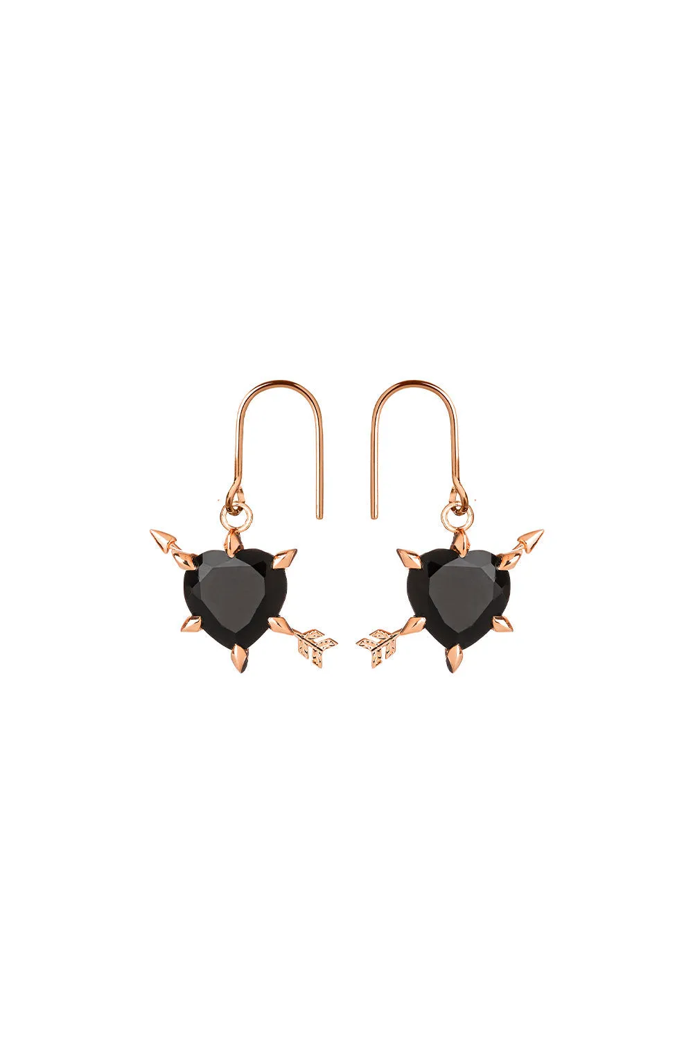 Cupid's Arrow and Heart Earrings Rose Gold Onyx sold by Karen Walker