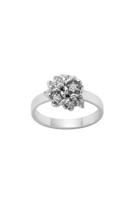Diamond Posie Flower Ball Ring, 9ct White Gold, .24ct Diamond sold by Karen Walker