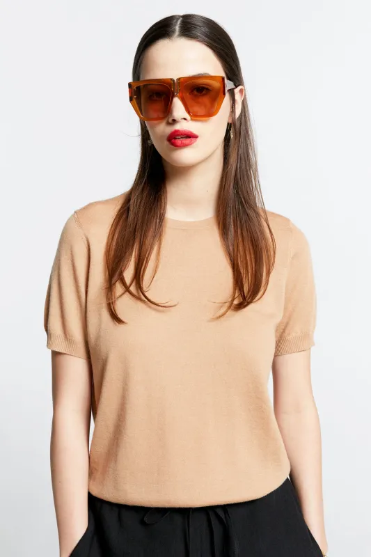 Fleur Cashmere T-Shirt Camel sold by Karen Walker