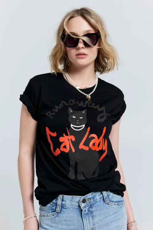 Cat Lady Organic Cotton T-Shirt Black sold by Karen Walker