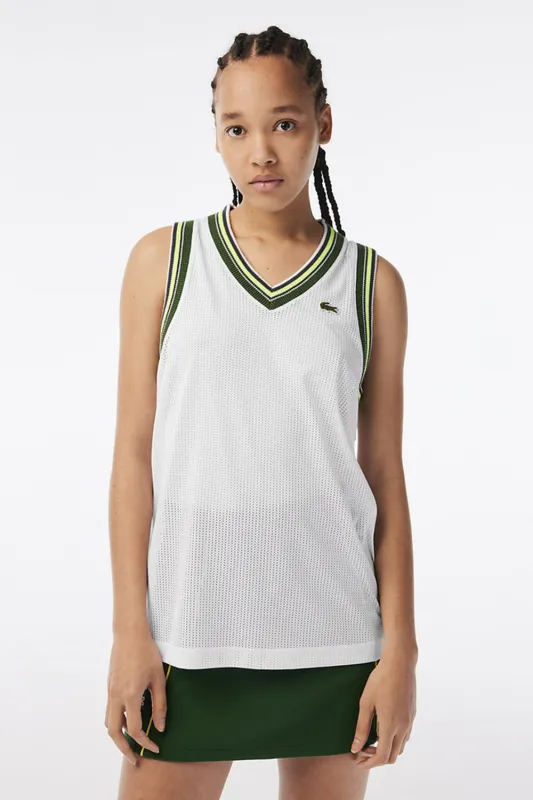 Contrast V Neck Tank Top White made by Lacoste