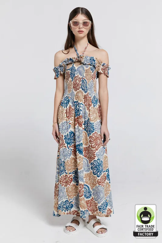 Sessile Organic Cotton Halter Dress Sand Multi sold by Karen Walker