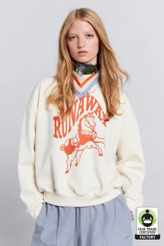 Runaway Carousel Organic Cotton Crewneck Sweatshirt Ecru/Tangerine made by Karen Walker