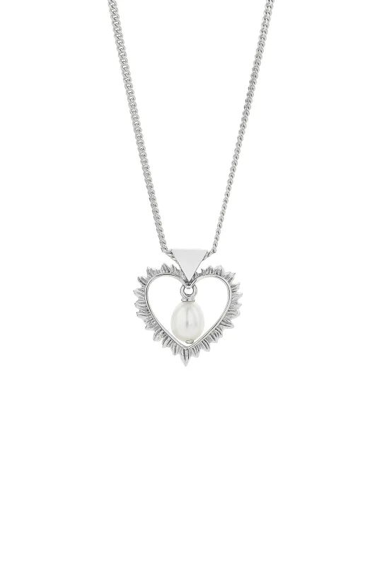 Flaming Heart Necklace with Fresh Water Pearl Silver sold by Karen Walker