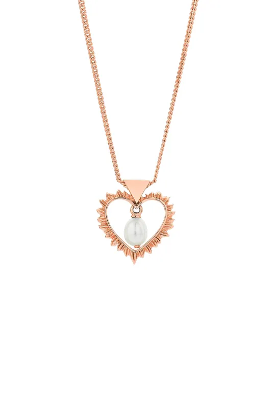 Flaming Heart Necklace with Fresh Water Pearl Rose Gold sold by Karen Walker