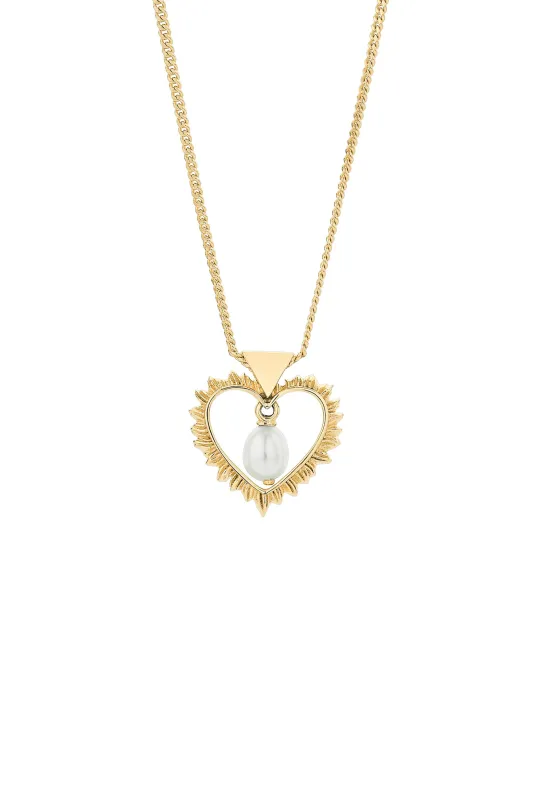Flaming Heart Necklace with Fresh Water Pearl Gold sold by Karen Walker