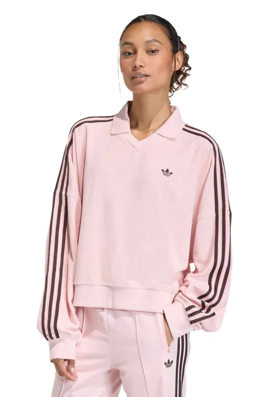 Terry Towel V Neck Long Sleeve Polo Sandy Pink sold by Karen Walker