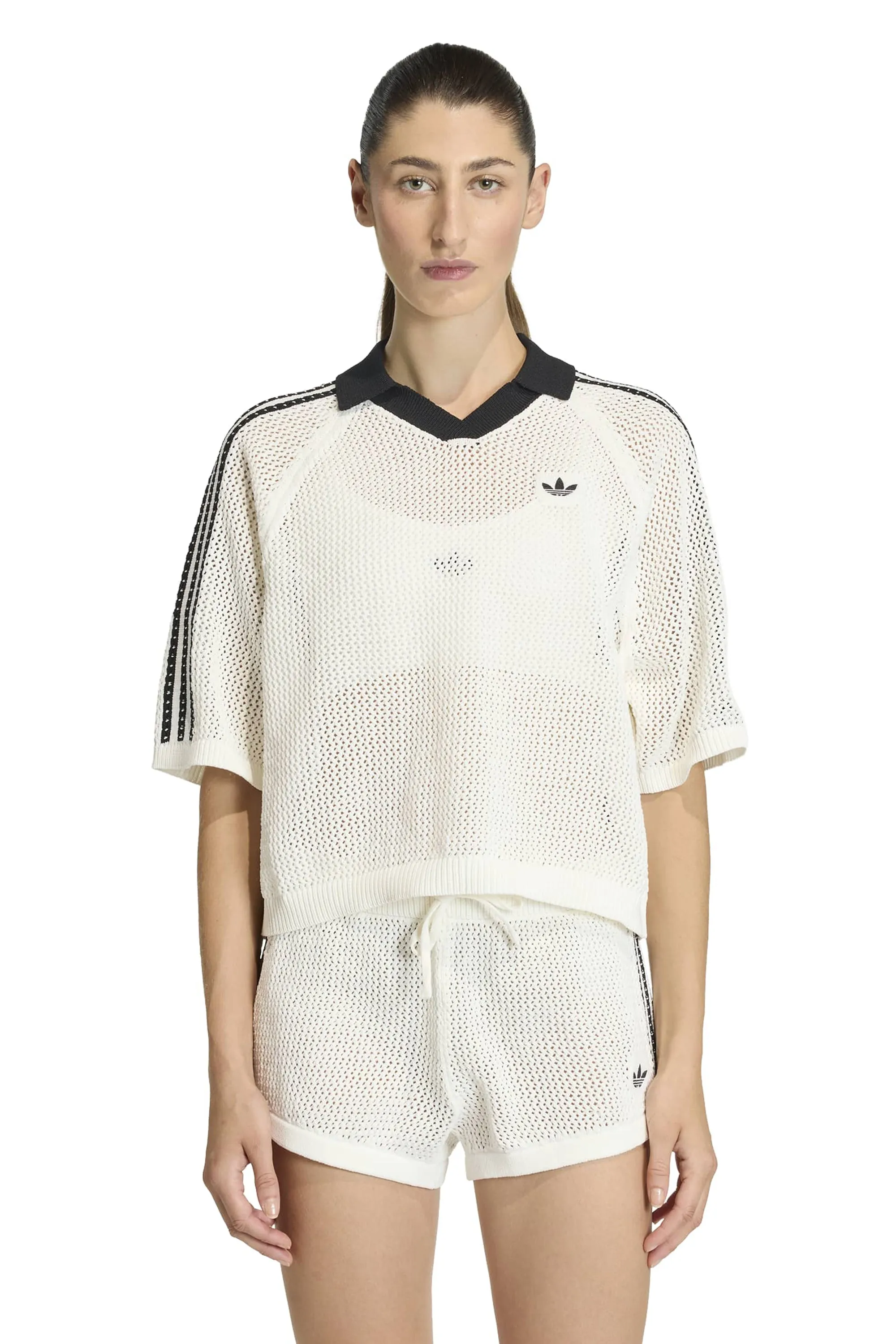 Knitted Crochet Polo Off White sold by Karen Walker